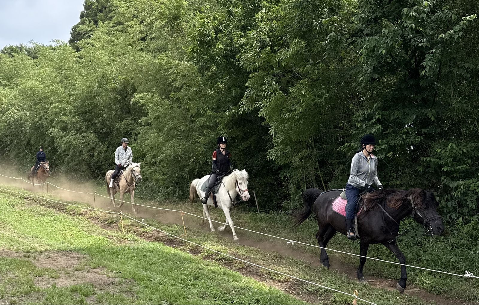 教場で騎乗稽古をする倭式騎馬會の会員たち